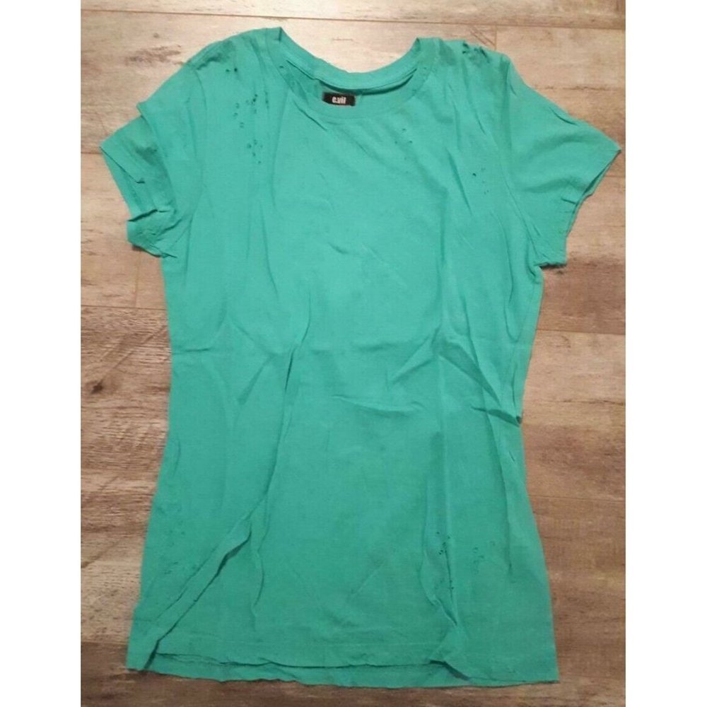E.VIL Women's Burnout  Cotton Hole Tee Shirt Green ( M )